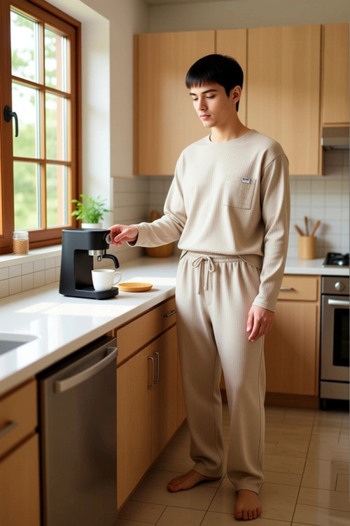 Erkek Doku Detaylı Bisiklet Yaka Sweatshirt ve Boru Paça Pantolon Takımı Fonksiyonel Rahat