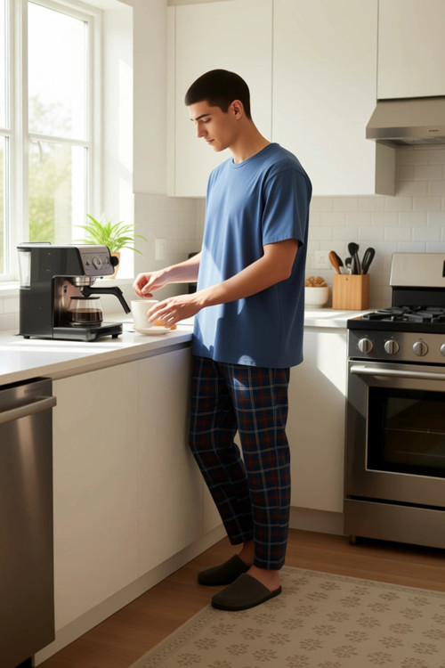 Erkek Kiremit Ekose Pijama Takımı Fonksiyonel Dayanıklı Kaliteli Konforlu Estetik Premium Şık