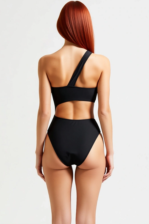 Kadın Mayokini Tek Omuz Kolsuz Döküm Aksesuarlı Cut Out Detaylı Regular Kalıp Örme Kumaş Balensiz