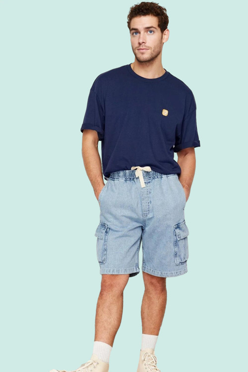 Erkek Denim Kot Şort Relaxed Kalıp Geniş Paça Pamuklu Yaz Aylarının Vazgeçilmezi Günlük Kullanım