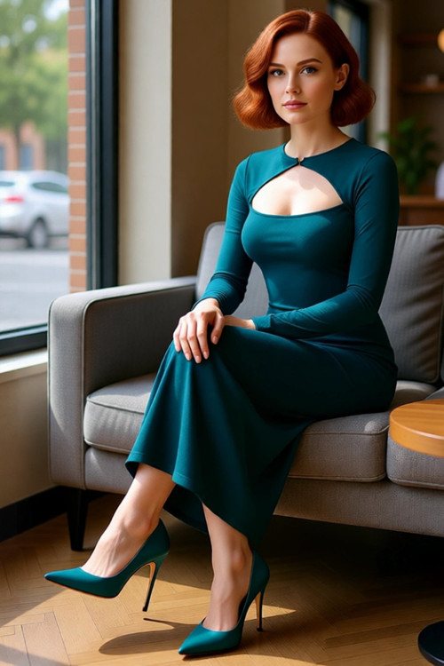 Kadın Bodycon Kesim Uzun Kollu Maxi Elbise Cut Out Detaylı Şık Gece Kokteyl Kıyafeti Kaliteli