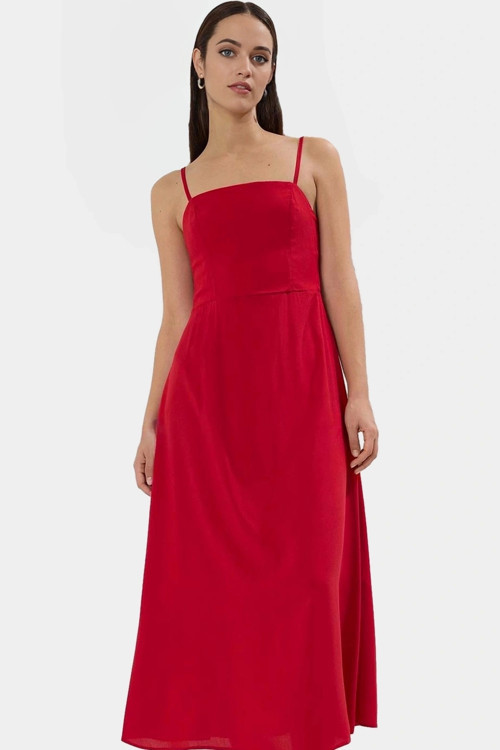 Maxi A line Viskoz Dokuma Elbise Günlük Şıklık İçin Seçkin Malzeme Şık Görünüm Modern Stil