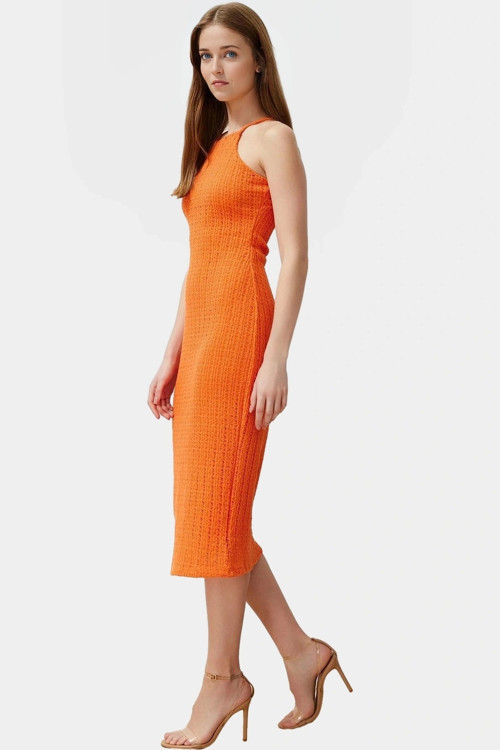 Şık Örme Midi Elbise Halter Yaka Bodycon Günlük Özenle Seçilmiş Kullanım İçin
