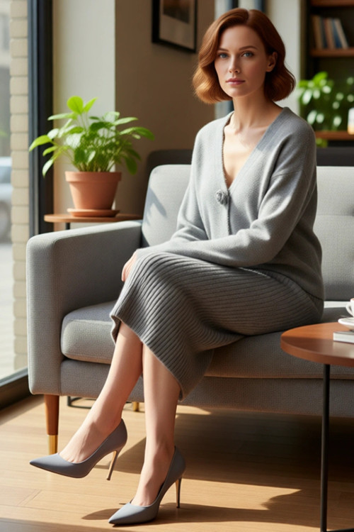Kadın Bodycon Midi Etekli V Yaka Triko Hırka İkili Takım Yumuşak Dokusuyla Günlük Şıklık Sunar