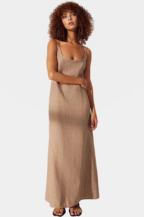Kadın Maxi Keten Elbise Shift Kalıp V Yaka Günlük Stil Trend Tasarım Modern Stil Yüksek Kalite