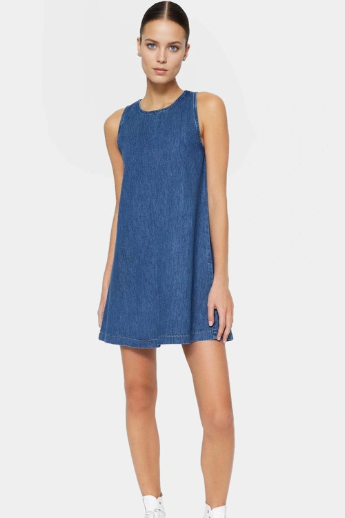 Mini Denim Elbise Shift Kalıp Pamuk Günlük Stil Modern Özenle Seçilmiş Premium Kalite