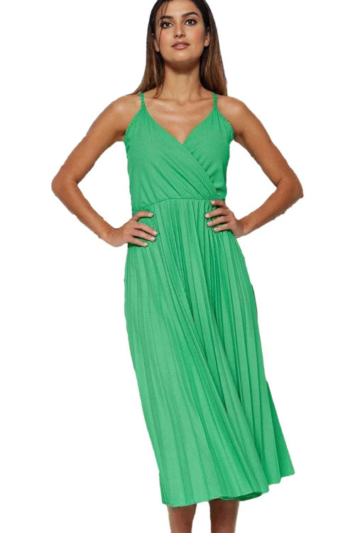 Pileli Midi Elbise Polyester Örme Yazlık Günlük Şık Özenle Seçilmiş Modern Stil Zarifane Tasarım