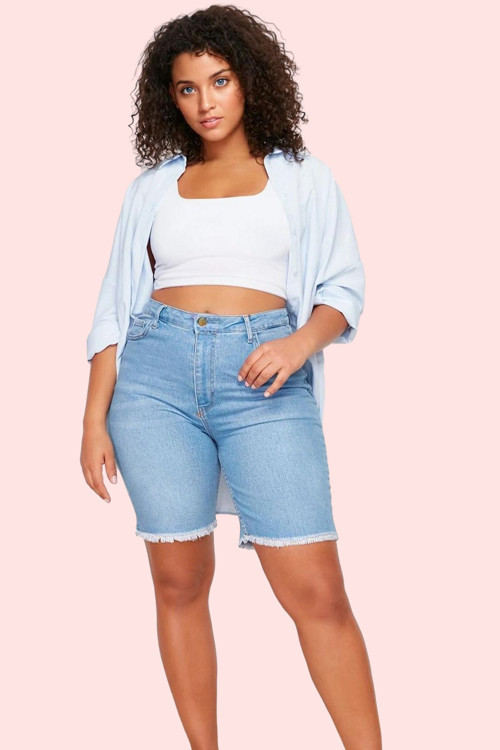Kadın Skinny Denim Şort Yüksek Bel Düz Desenli Rahat Günlük Kombin Yaz Aylarının Vazgeçilmezi