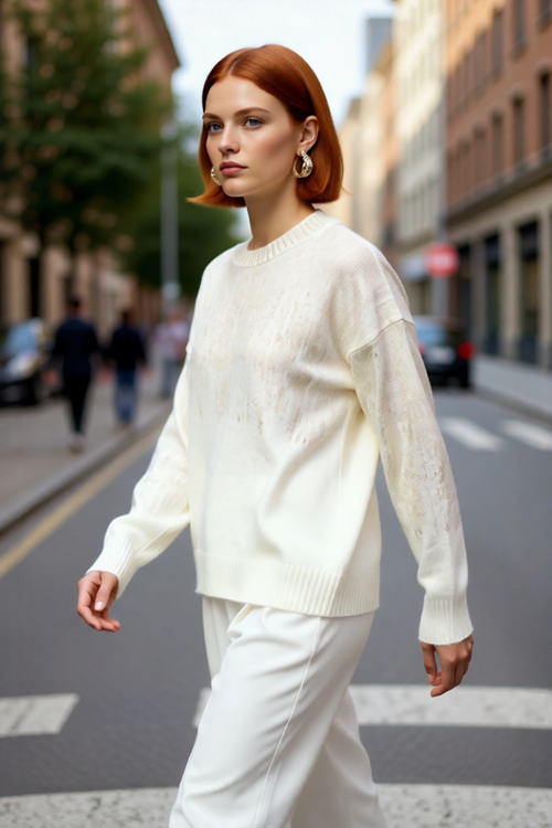 Kadın Oversize Basic Bisiklet Yaka Uzun Kollu Gri Triko Kazak Metalik Dokusuyla Şıklığı Yakala