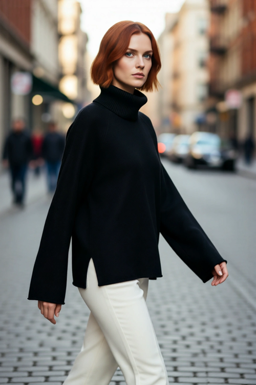 Kadın Oversize Balıkçı Yaka Reglan Kol Triko Kazak Kışlık Rahat Ve Şık Günlük Kombinler İçin İdeal
