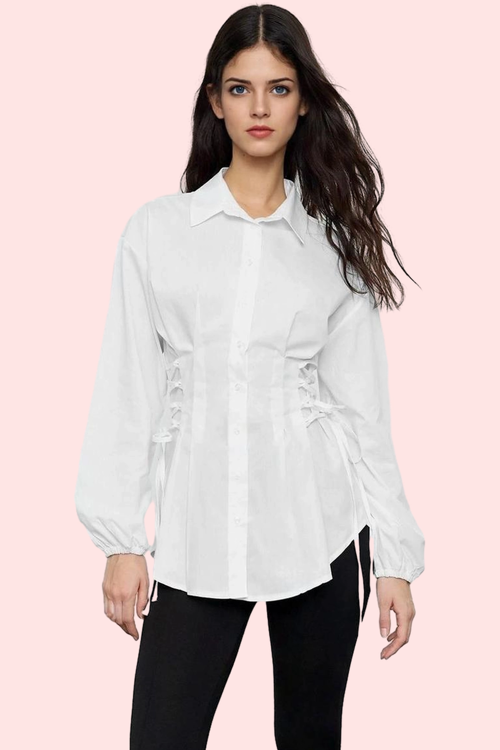 Kadın Uzun Kollu Gömlek Yaka Dokuma Basic Kalıp Terrycotton Kumaş Günlük Kullanım Hafta Sonu