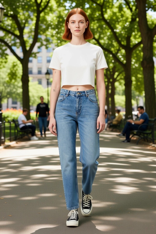 Kadın Açık Yüksek Bel Straight Kesim Denim Pantolon Fonksiyonel Dayanıklı Kaliteli Estetik