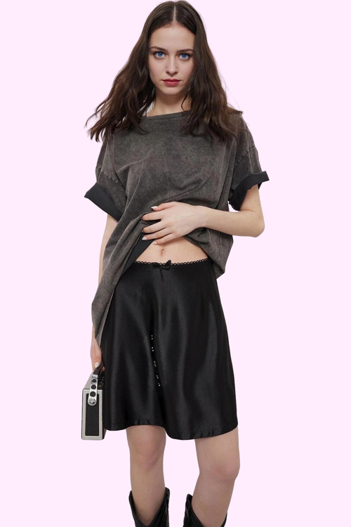 Kadın Mini A line Saten Etek Renk Normal Bel Astarsız Yazlık Günlük Kullanım Modern Tasarım