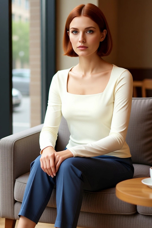 Kadın Gri Kare Yaka Fitted Uzun Kollu Pamuklu Bluz Günlük Kullanım İçin Cool & Comfort Özellikli
