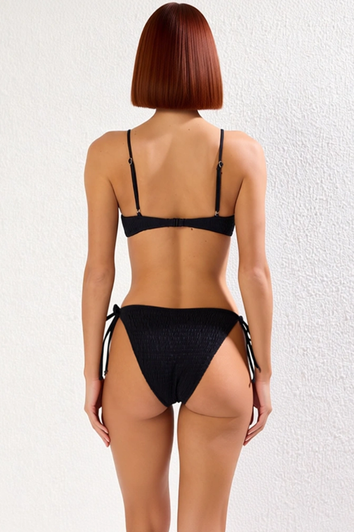 Kadın Bikini Takımı Gipeli Dokulu Bralette Üst Balensiz Kolsuz Normal Bel Bağlamalı Alt Regular