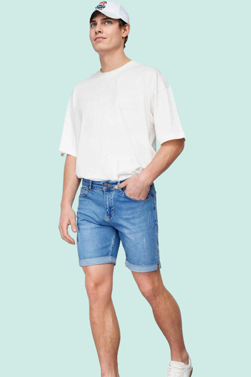 Erkek Denim Kot Şort Slim Fit Dar Paça Pamuk Günlük Kullanım Hafta Sonu Yaz Aylarının Vazgeçilmezi