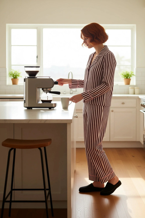 Kadın Çizgili Gömlek Pijama Takımı Fonksiyonel Dayanıklı Kaliteli Konforlu Estetik Premium