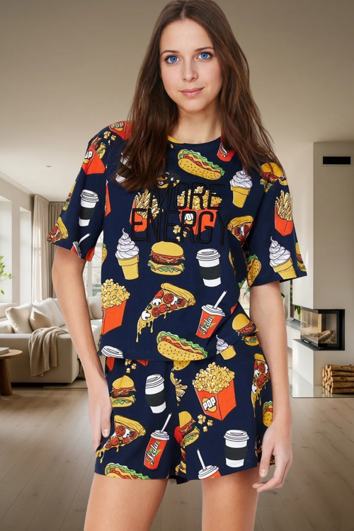 Kadın Örme Pijama Takımı Çok Desenli Rahat Yazlık Mükemmel Uyum Modern Stil