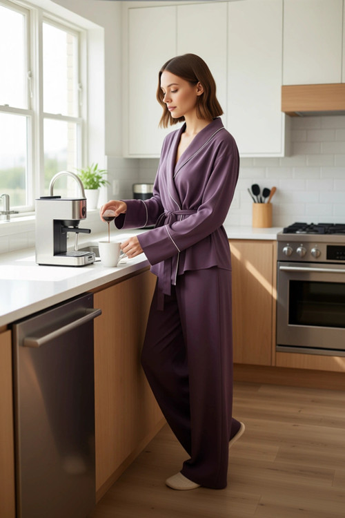 Kadın Viskon Kruvaze Pijama Takımı Fonksiyonel Dayanıklı Kaliteli Konforlu Estetik Premium