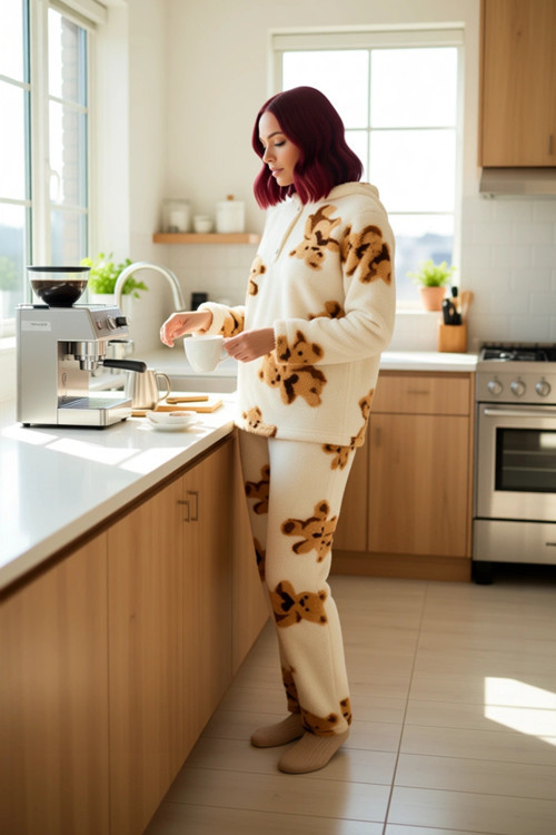 Kadın Kışlık Ayıcıklı Wellsoft Pijama Takımı Rahat Ev Giyim Seti Dayanıklı Malzeme Premium Kalite