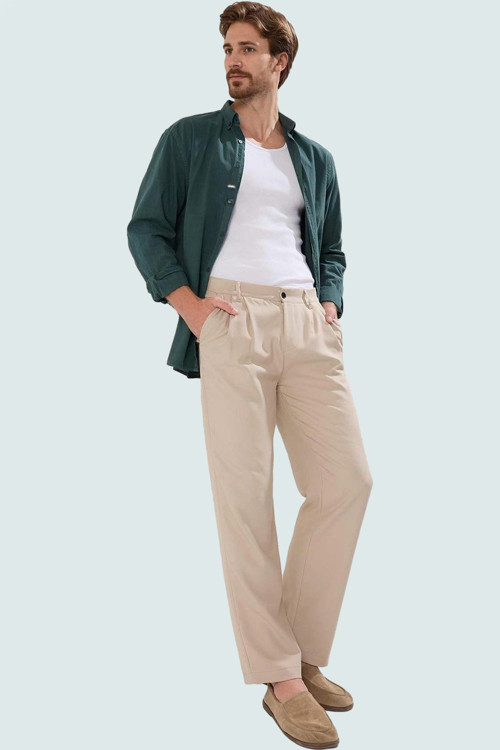Erkek Moda Baggy Fit Boru Paça Pantolon Düz Desen Günlük Kombinler Kullanım