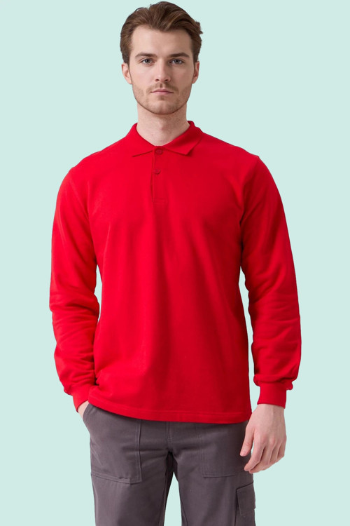 Erkek Uzun Kollu Polo Yaka Sweatshirt Pamuk Galanthus Sweat Pamuklu İş Günlük İçin
