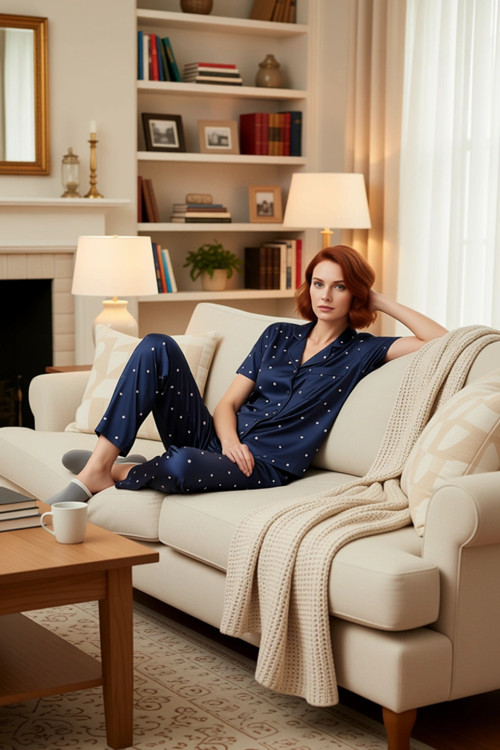 Kadın Kalpli Örme Pijama Takımı Rahat Şık Kısa Kollu Regular Kalıp Premium Kalite Seçkin Malzeme