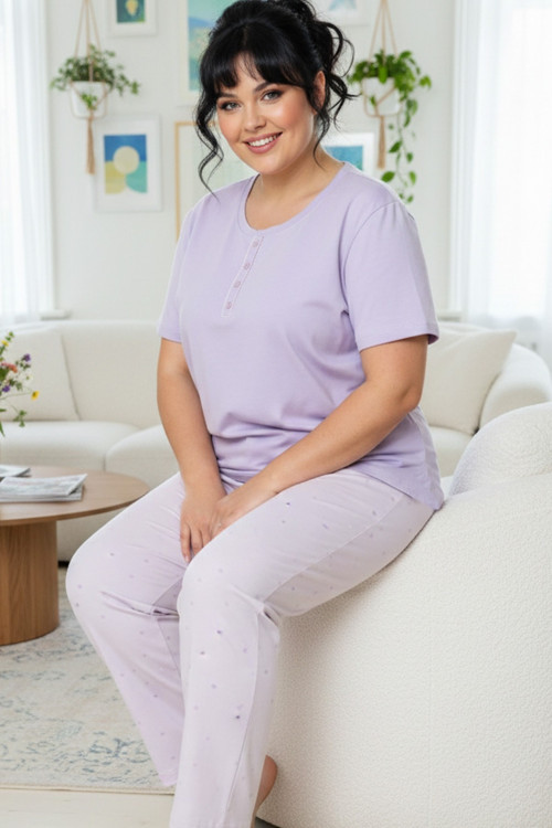 Desenli Pamuklu Büyük Beden Battal Boy Örme Pijama Takım
