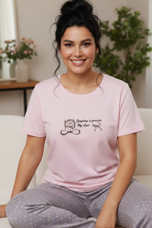 Desenli Pamuklu Büyük Beden Battal Boy Örme Pijama Takım