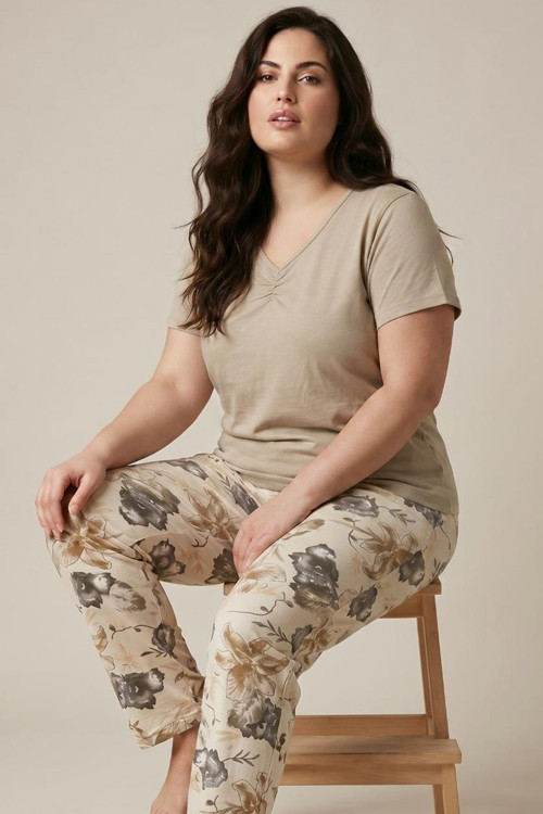 Rengi Desenli Büyük Beden Battal Boy Viskon Örme Pijama Takım