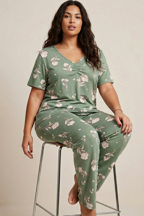 Desenli Büyük Beden Battal Boy Viskon Örme Pijama Takım