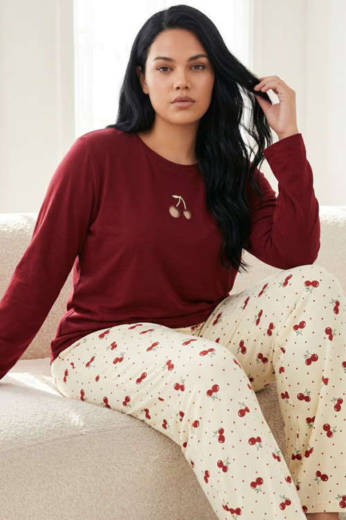 Pamuklu Likralı Büyük Beden Battal Boy Örme Pijama Takım 26240904
