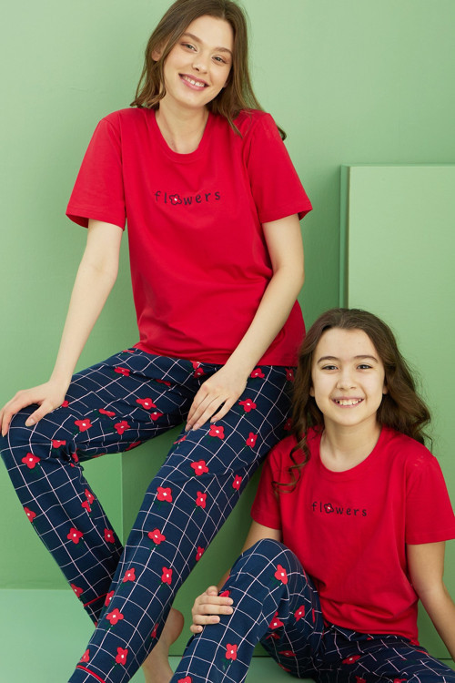 Pamuklu Bisiklet Yaka Örme Pijama Takım25117074