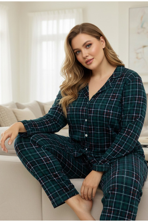 Beden Battal Boy Gömlek Yaka Düğmeli Milan Örme Pijama Takım25224336