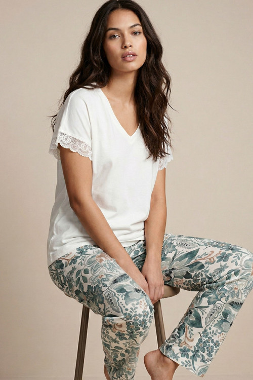 Dantel Detaylı Viskon Örme Pijama Takım26119113
