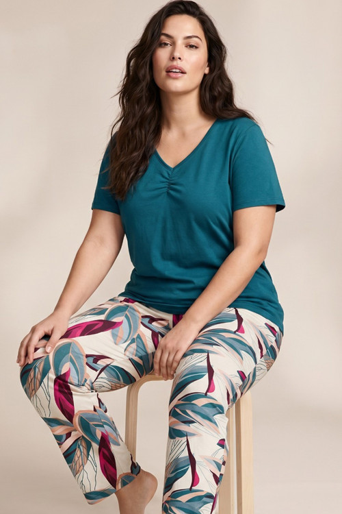 Desenli Büyük Beden Battal Boy Viskon Örme Pijama Takım