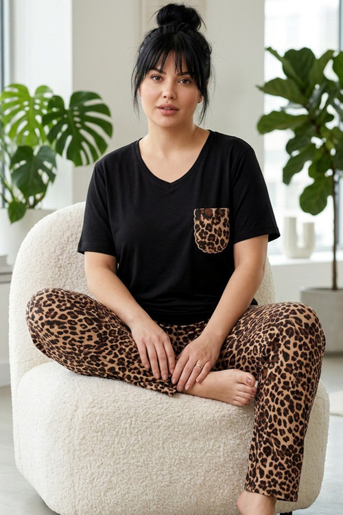 Desenli Pamuklu Büyük Beden Battal Boy Örme Pijama Takım