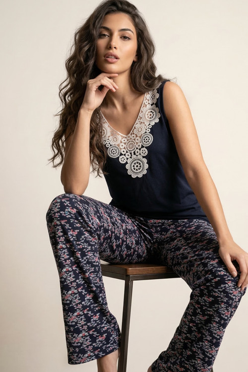 Dantel Detaylı Viskon Örme Pijama Takım26120773