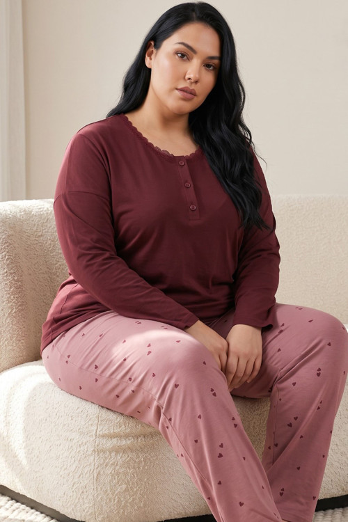 Düğmeli Pamuklu Likralı Büyük Beden Battal Boy Örme Pijama Takım 26240945