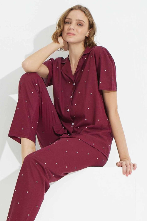 Pamuklu Düğmeli Örme Pijama Takımı