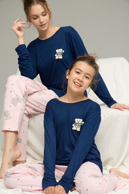 Pamuklu Bisiklet Yaka Örme Pijama Takım25241146