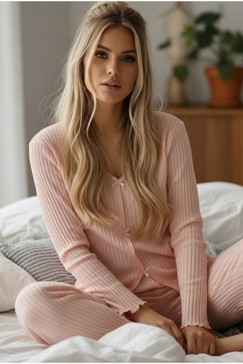Fitilli Kaşkorse Uzun Kollu Pijama Takım 7937
