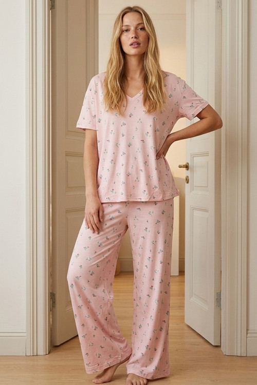 Viskon Örme Boy Bilekte Pijama Takım 7912