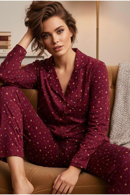 Örme Düğmeli Pamuklu Pijama Takım 7976