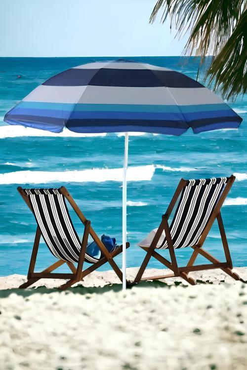 Katlanır Güneş Şemsiyesi 180 cm | Plaj Deniz Bahçe Balkon Piknik Kamp Katlanır Şemsiye Mavi Beyaz Çi