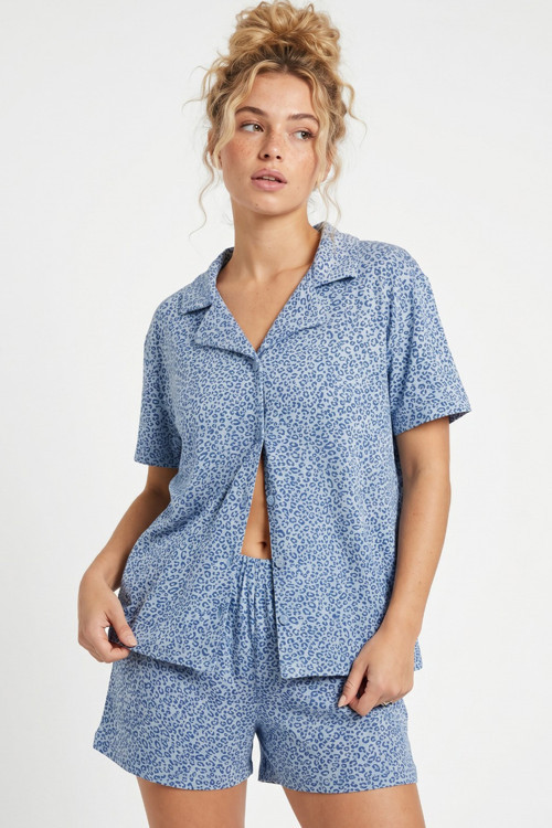 Gömlek Yaka Düğmeli Örme Şortlu Pijama Takım 8055