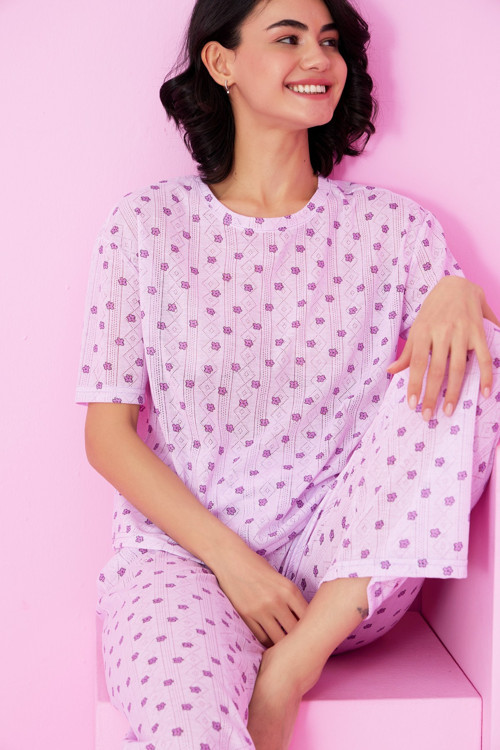 Pointel Ajurlu/Delikli Bisiklet Yaka Örme Pijama Takım