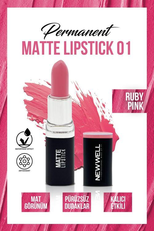 Permanent Matte Lipstick 01Ruby Pink Uzun Süre Kalıcı