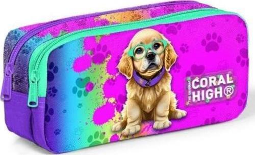 Kids Mor Pembe Köpek Desenli İki Bölmeli Kalem Çantası 12082