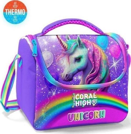 Kids Mor Pembe Simli Unicorn Desenli Thermo Beslenme Çantası 11873
